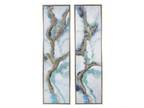 20" x 71" Set of 2 Elongated Modern Abstract Oil Painting, Rectangle Framed