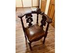 Antique Victorian Ornately Carved Corner Chair Lion Heads Cherub Floral