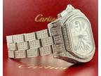 Cartier Roadster 44mm Men's Steel Watch White Dial Iced 12ct Diamonds Ref 3405