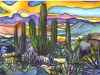 Caneta pintada à mão original e cartão de arte aquarela (ACEO) deserto de