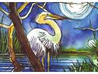 ORIGINAL Hand Painted Pen and Watercolor Art Card (ACEO) Louisiana Swamp Egret