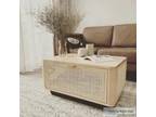 Natural Wood Cane Coffee Table with Storage Rattan Table