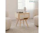 Rattan Side Table Solid Wood Accent Table and Rattan Cane