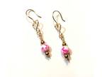 Gold Heart Earrings with Pink/White Bead
