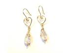 Gold Heart Earrings with Clear Crystal Teardrop