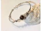 Silver Bangle Bracelet with Tigers Eye Bead