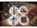 Vintage Italian FORNASETTI Set OF 4 Porcelain Coasters in Americana Motif