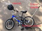 13" Child's Bike with training wheels, trainer handle and helmet