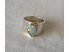 Opal Ring - 14K Silver with Gold Bezel - Size 7
