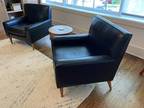 Mid Century Modern Pair Black Leather Lounge Chairs
