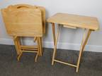 Vintage Set of 4 Solid Maple Wood Folding TV Tray Tables and Stand