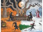 11x14 print OF PAINTING CHRISTMAS HALLOWEEN RYTA KRAMPUS SALEM BLACK CAT WITCH