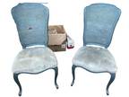 Pair Of Mid Century Blue French Provincial Cane Back Chairs