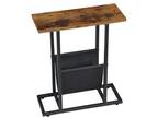 Narrow Side Table for Small Spaces w/Metal Frame Magazine Holder Rustic Brown