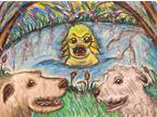 IRISH WOLFHOUND Creature Feature Original 9x12 Pastel Painting by KSams Dogs