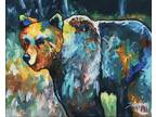 Expressionism Bear Art Broadway Original 8x10 in. Stretched Canvas painting