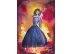 Watercolor ACEO Original Painting by Mary King - Girl in Elegant Purple Gown