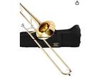 Bb Tenor Slide Trombone, Brass Band Instrument B Flat Key w/ Case, Mouthpiece
