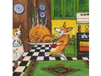 4x4 PRINT OF PAINTING FOLK ART RYTA PEMBROKE WELSH CORGI THANKSGIVING Dinner DOG