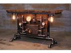 Steampunk Industrial Machine Age Lamp Console Boiler Door Pub Barn Wood Table
