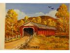 Aceo Original Oil of Covered Bridge in the Fall Near Campton , NH