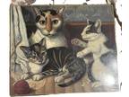 Vintage Fine Art Titled Cat And Kittens By Unknown American Painter.