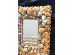 Vintage Wall Mirror Sea Shells on Wood Primitive Artist Handmade Frame 16 x 13