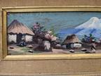 2 miniature original vintage Impressionist OIL PAINTINGS Cotopaxi, Chimb Volcano