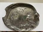 Art Nouveau Maiden Pewter Card Tray / Dish Marked . 8" X6"