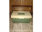 Vintage Plano 707 Tackle Box Tan/Green Gear Outdoors Handle 2 Drawer Storage USA