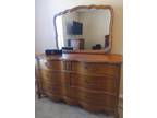 Solid Oak Bassett 6 Drawer Dresser & Mirror 1972