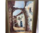 Original Oil on Canvas Signed Campos Mediterranean Spanish Villa Painting Framed