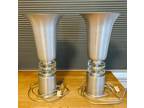 Pair Russel Wright Art Deco Machine Age Uplight Aluminum Glass Lamps Ships Free!