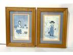 Vintage Batik Wall Art Amish Children Painting Original On Fabric Matted Framed