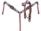 Showman Tooled Sunflower Headstall Breast Collar Set With Cowhide Inlay and