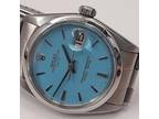 Rolex Date 34 mm Blue Tiffany Dial Oyster Steel Automatic Watch 1500 Circa 1969
