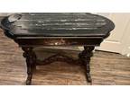 Antique Italian Ebonized Walnut Center Entry Table Vanity Desk 1890 Marble Top