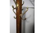 Antique Mission Arts & Crafts Oak Wood Hall Tree Stand Coat Rack Brass Hooks