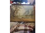 Antique Albert Bierstadt Framed Print German Ornate Countryside Mountains Vtg