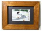 9x7" Framed & Matted Handcrafted Watercolor Painting, Moose in Snow