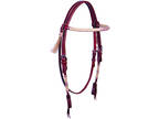 Buffalo Leather Round Browband Headstall with Purple Rawhide Accents