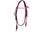 Buffalo Leather Round Browband Headstall with Red Rawhide Accents