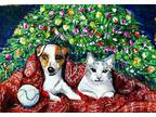 ACEO Original Painting It's a Cozy Dog and Cat Christmas By L garcia.