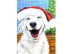 ACEO Original Painting Laughing Dog with Santa Hat By L garcia.