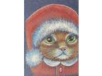 Aceo Orig Buster Ginger Orange Cat Kitten Snow Santa Hat Merry Christmas