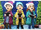 ACEO Original Painting Children Singing Christmas Carols Snow By L garcia.