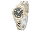 Rolex Ladies Datejust 69173 18K Yellow Gold & Steel Black Dial Diamond Watch