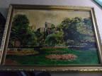 Antique signed OIL painting 11 x 15 original Carruthers Windsor Castle Gardens