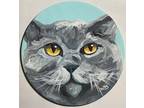 British Shorthair Cat Art Broadway Original 6 in. across Canvas Panel painting