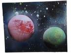 Two planets on dark sky Spray Paint Galaxy 11x14 canvas board